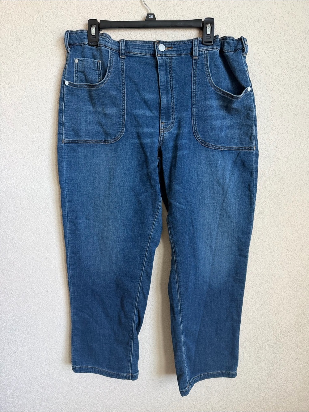 Pilcro Jenna Mid Rise Relaxed Knit Jeans L Blue Sweatpant Denim Adjustable Waist